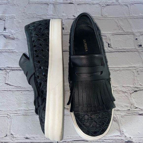 La Perla X Guiseppe Zanotti Men's Black  Leather Slip-On Sneaker Size US 8 EU 41 - Picture 4 of 6